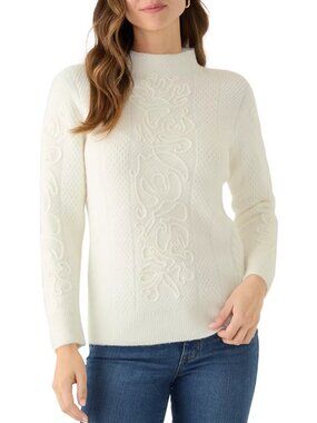 Women Anne Kline mock neck chunky sweater with appliqué sz XL NWT cream